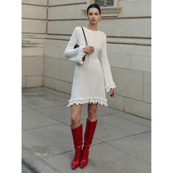 Women's Knee High Red Boots Square Toe Chunky Heel Wide Calf Tall Zipper Boots - Picture 5 of 7